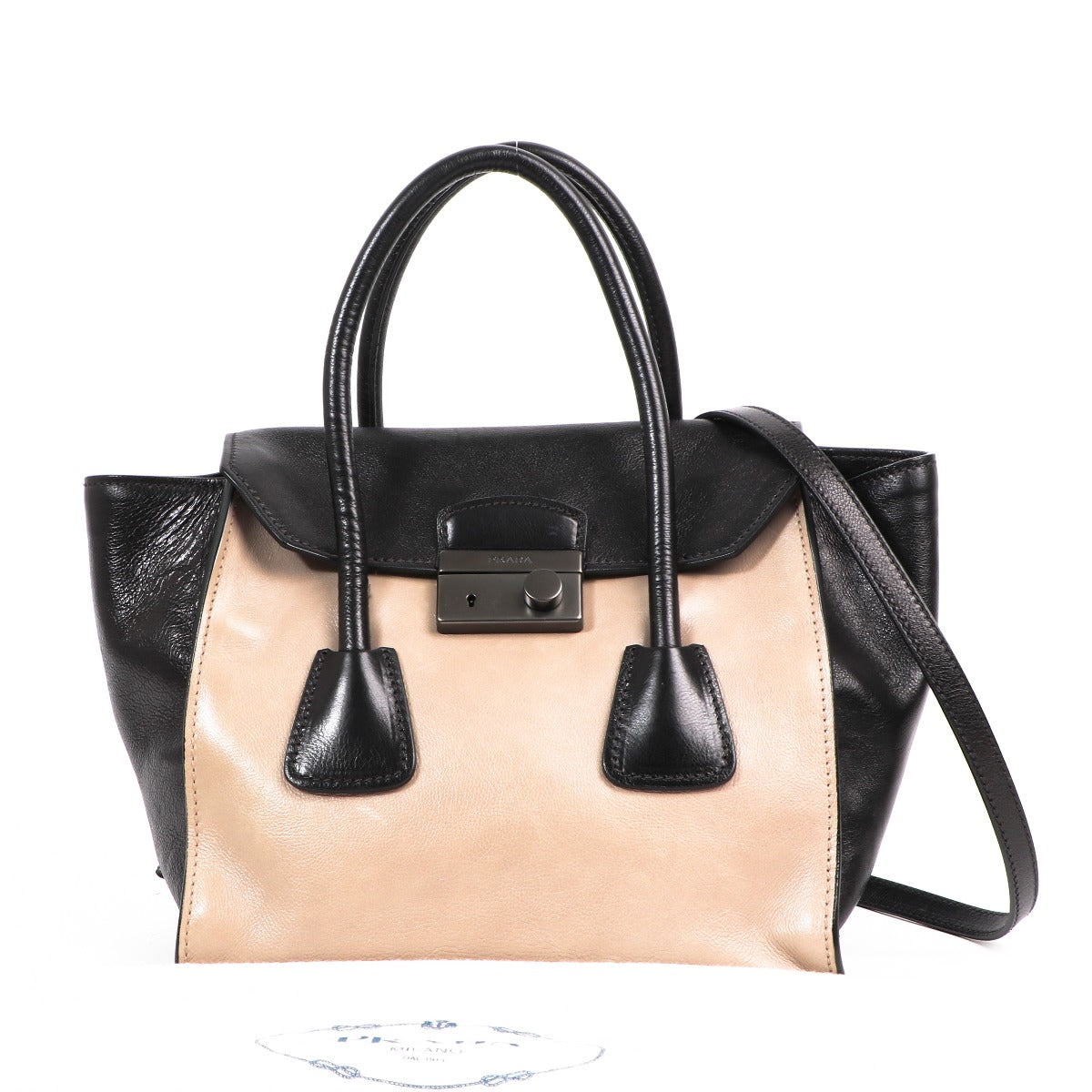 Sac fourre-tout Prada Twin bicolore en veau glacé
