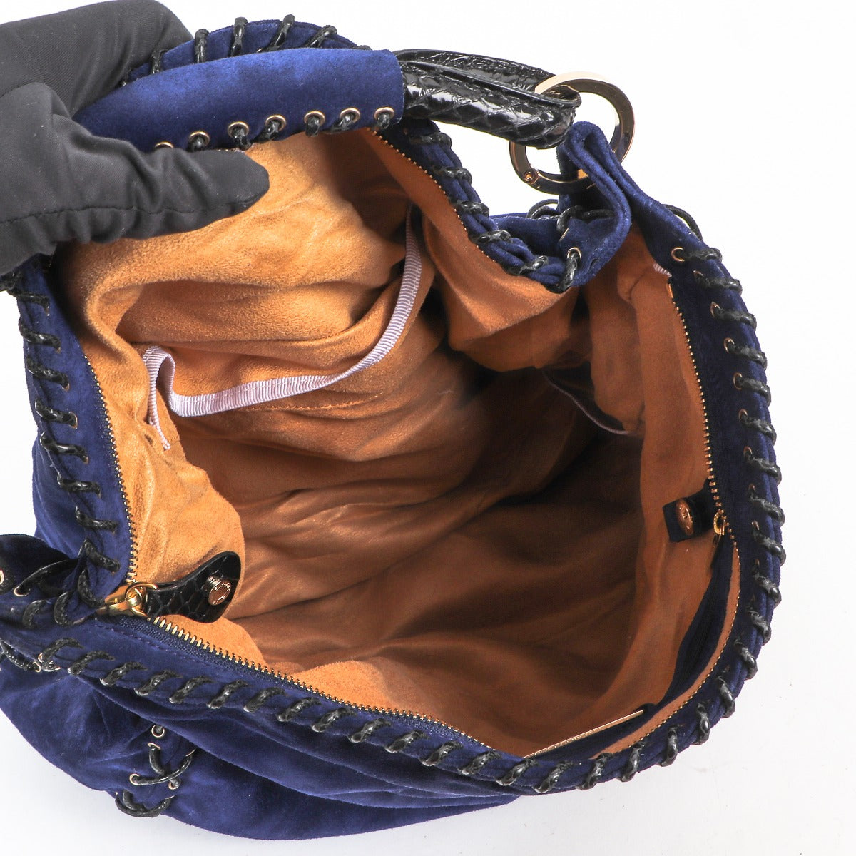 Sac porté épaule Jimmy Choo en daim bleu à lacets