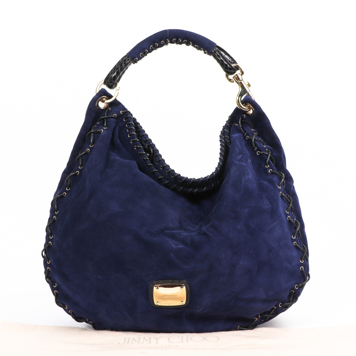 Jimmy Choo Blue Suede Whipstitch Shoulder Bag