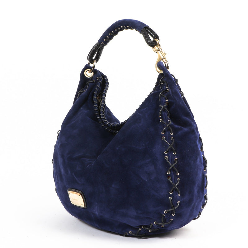 Jimmy Choo Blauwe Suède Schoudertas met Veters