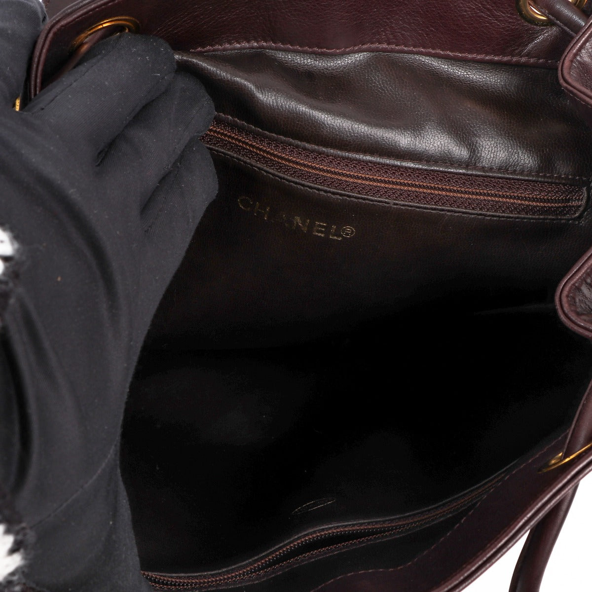 Chanel Vintage Bruin Doorgestikt Lamsleer CC Rugzak