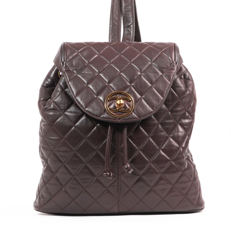 Chanel Vintage Bruin Doorgestikt Lamsleer CC Rugzak