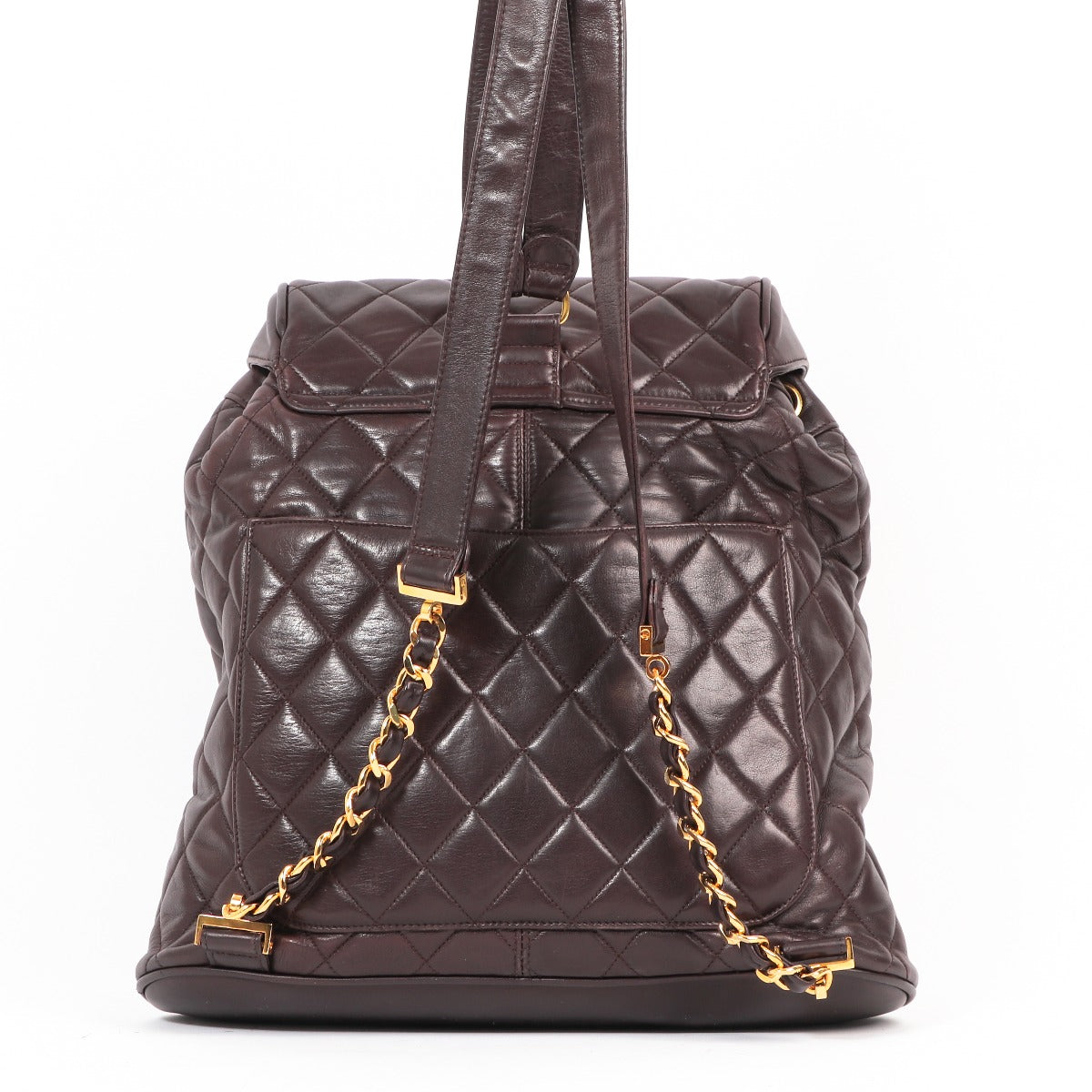 Chanel Vintage Bruin Doorgestikt Lamsleer CC Rugzak