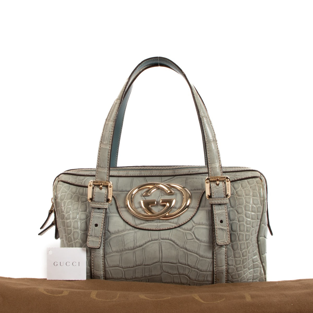 authentic second hand Gucci Grey Alligator Britt Boston Bag on Labellov.com