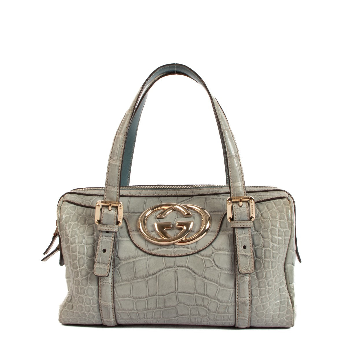 authentic second hand Gucci Grey Alligator Britt Boston Bag on Labellov.com