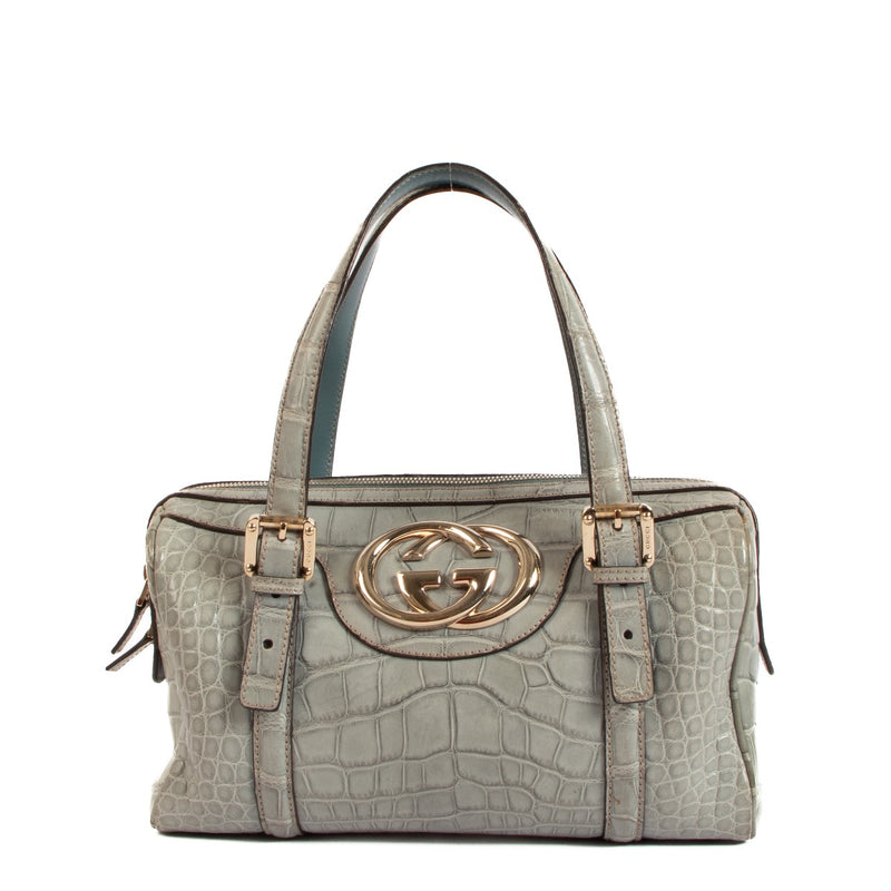 authentic second hand Gucci Grey Alligator Britt Boston Bag on Labellov.com