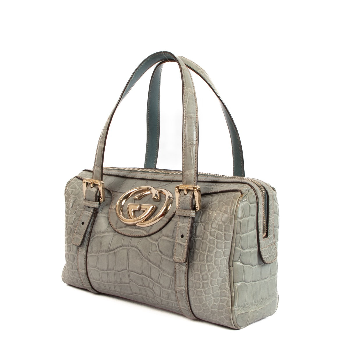 authentic second hand Gucci Grey Alligator Britt Boston Bag on Labellov.com