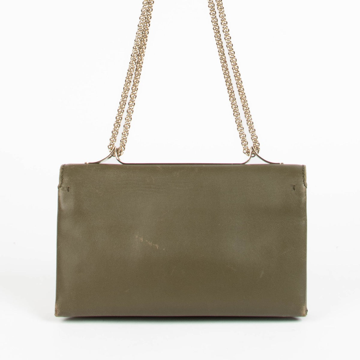 Authentic pre-loved Valentino Garavani Green Leather Va Va Vroom Chain Clutch on Labellov.com