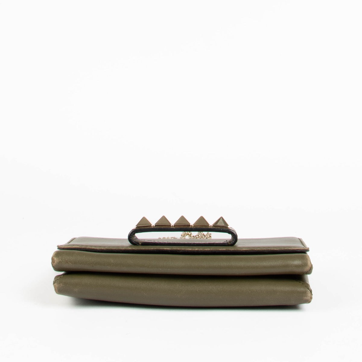 Authentic pre-loved Valentino Garavani Green Leather Va Va Vroom Chain Clutch on Labellov.com