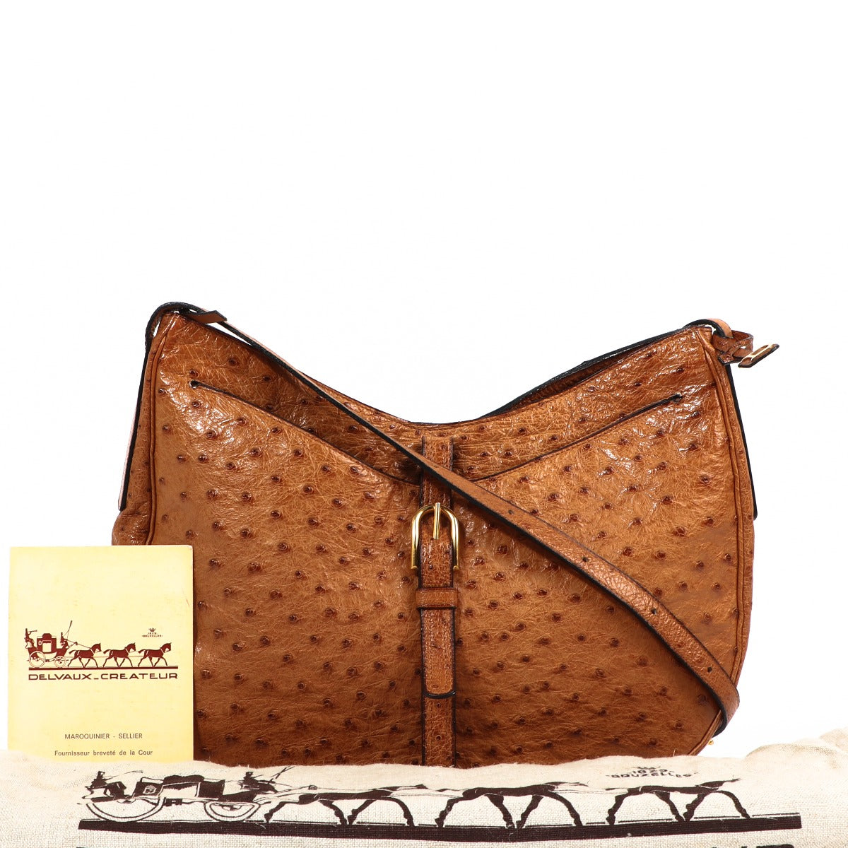 Delvaux Camel Vintage Struisvogel Schoudertas