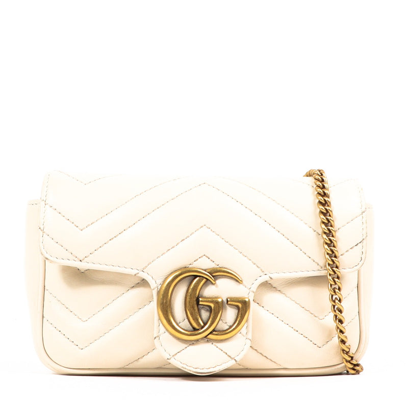 Gucci White GG Marmont Super Mini Crossbody Bag