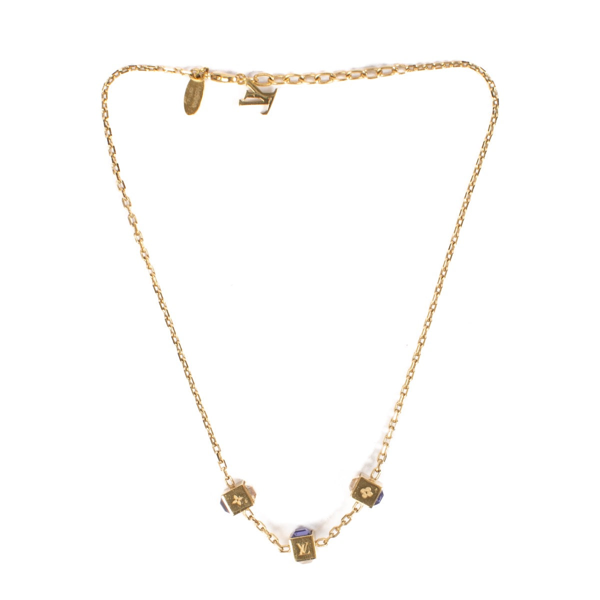 shop 100% authentic second hand Louis Vuitton Gold Gamble Cube Crystal Necklace on Labellov.com