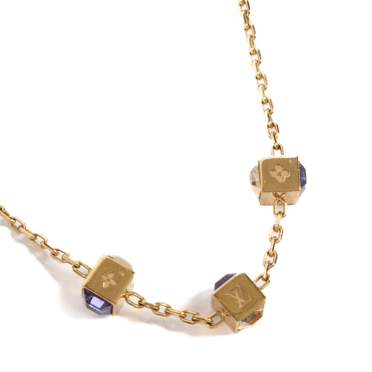 shop 100% authentic second hand Louis Vuitton Gold Gamble Cube Crystal Necklace on Labellov.com