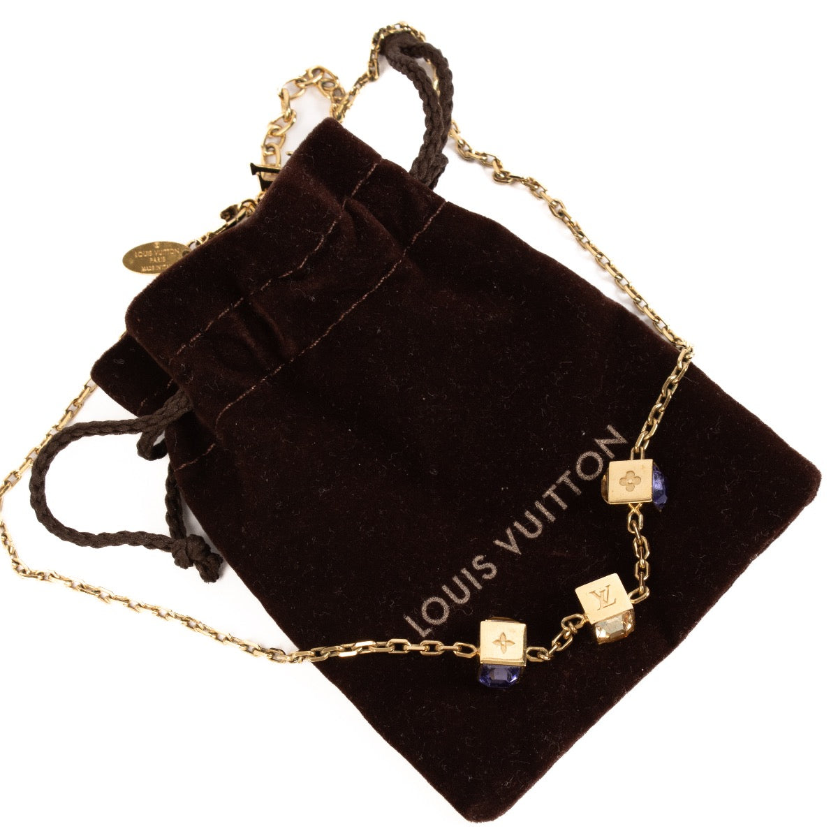 shop 100% authentic second hand Louis Vuitton Gold Gamble Cube Crystal Necklace on Labellov.com