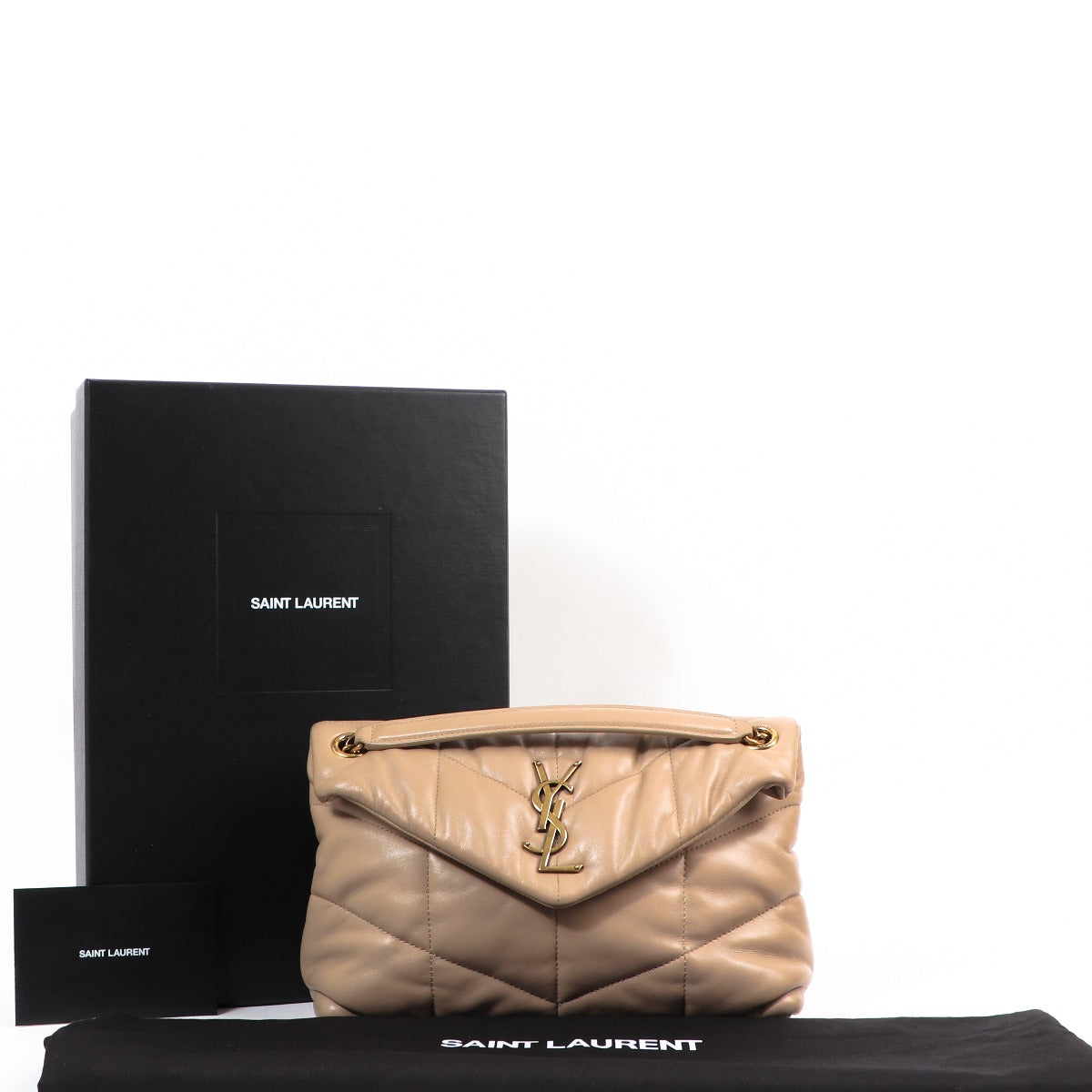 Buy an authentic Saint Laurent Beige Puffer Small Chain Shoulder Bag in very good condition at Labellov in Antwerp.