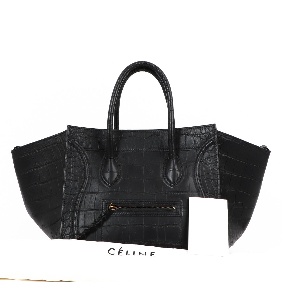 Celine Crocodile-Embossed Medium Luggage Phantom Tote Bag