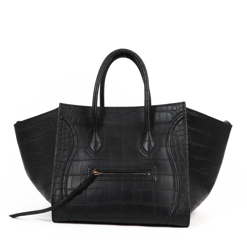 Celine Crocodile-Embossed Medium Luggage Phantom Tote Bag