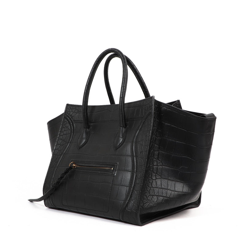 Celine Crocodile-Embossed Medium Luggage Phantom Tote Bag