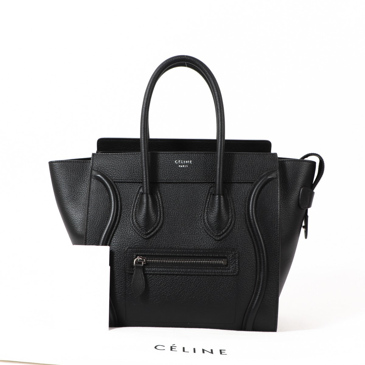 Celine Black Drummed Calfskin Mini Luggage Tote Bag