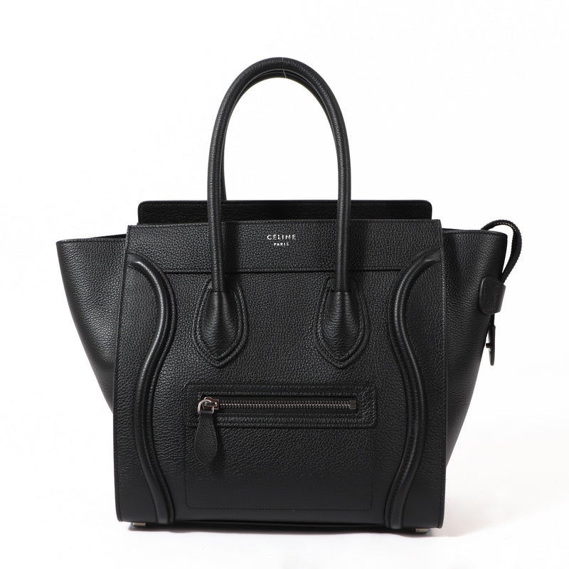 Celine Black Drummed Calfskin Mini Luggage Tote Bag