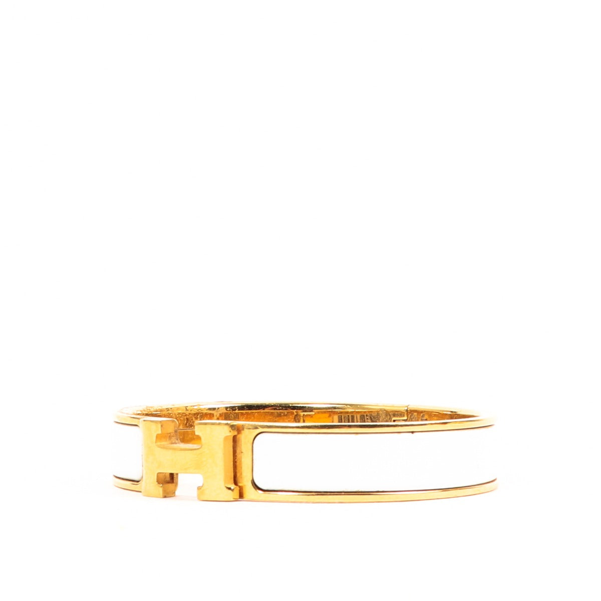 Buy an authentic second-hand Hermès White Enamel Gold-Plated Clic H Bracelet in good condition at Labellov in Antwerp.
