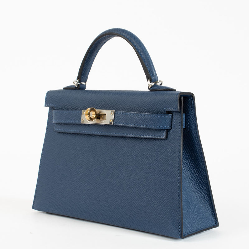 Hermès Kelly Mini II Bleu Tie Epsom Electrum Hardware