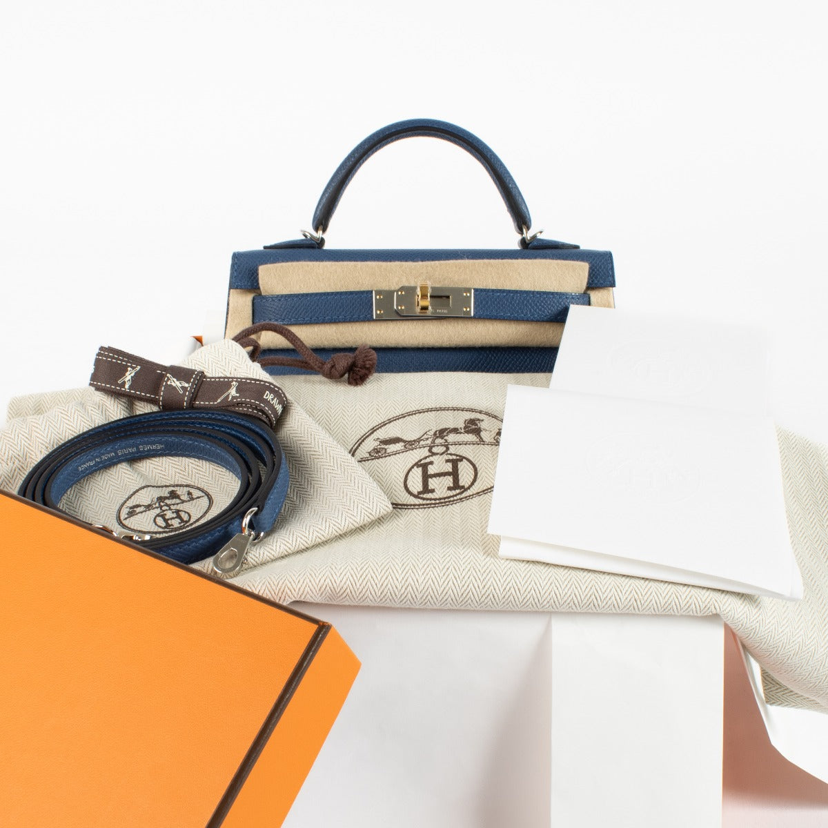 Hermès Kelly Mini II Bleu Tie Epsom Electrum Hardware