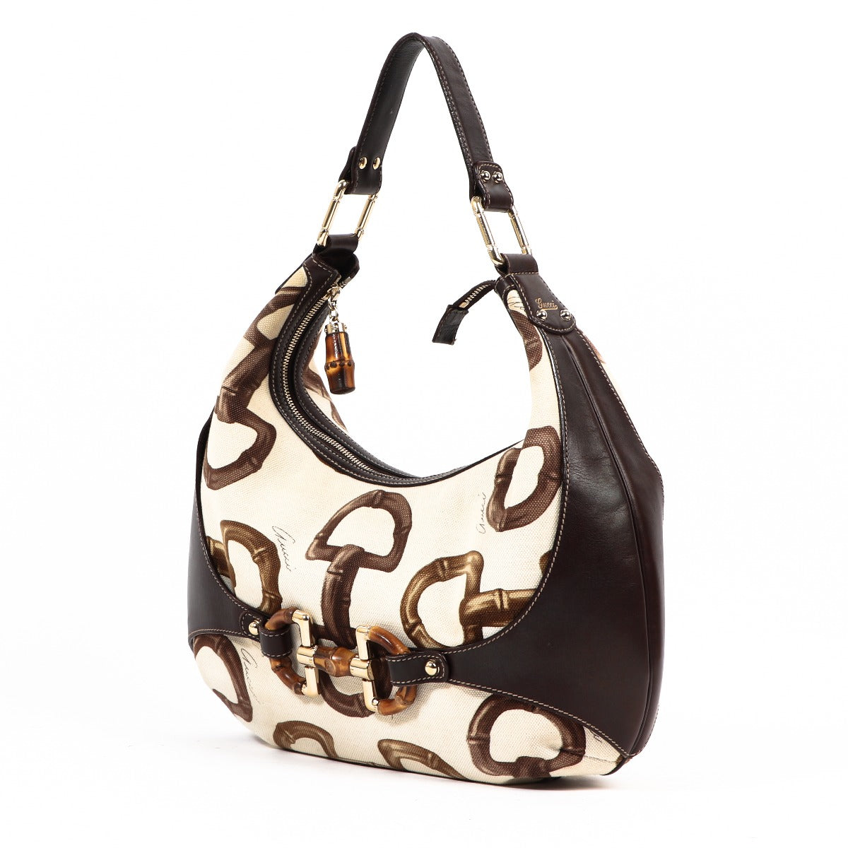 Gucci Horsebit Print Canvas Bamboo Amalfi Bag