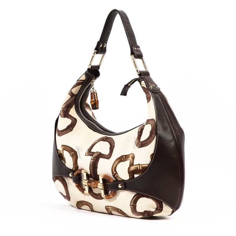 Gucci Horsebit Print Canvas Bamboo Amalfi Bag