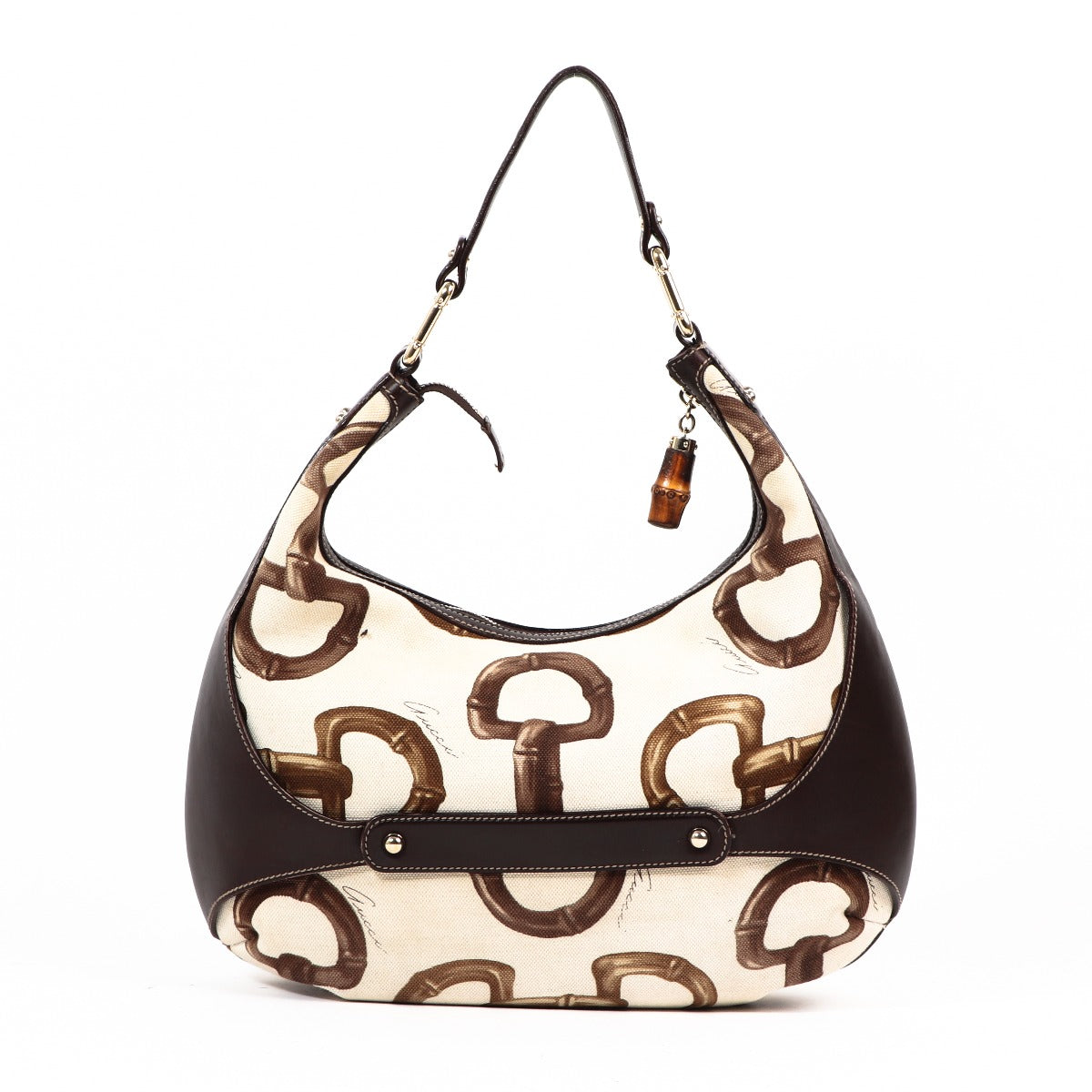 Gucci Horsebit Print Canvas Bamboo Amalfi Bag
