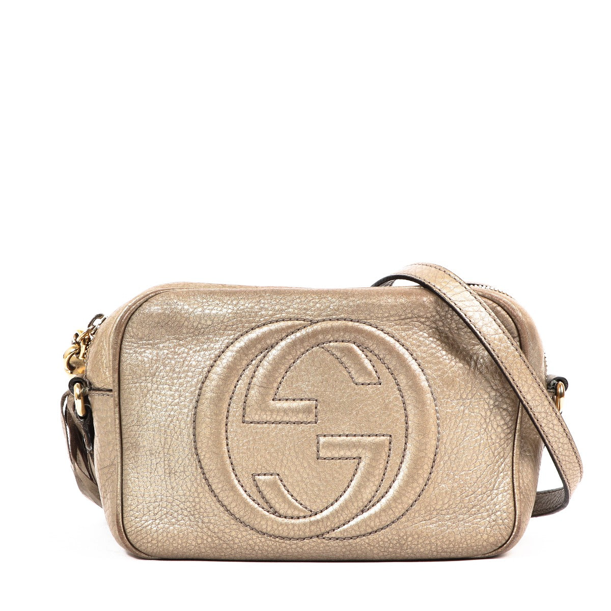 Buy an authentic second hand Gucci Metallic Bronze Calfskin Soho Disco Crossbody bag in very good condition at Labellov Antwerp.