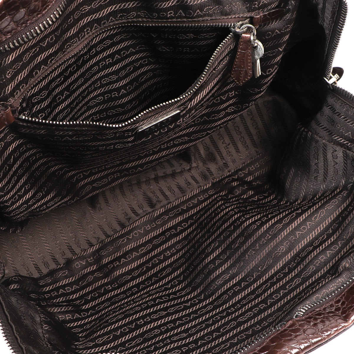 Sac porté épaule Prada marron à imprimé crocodile