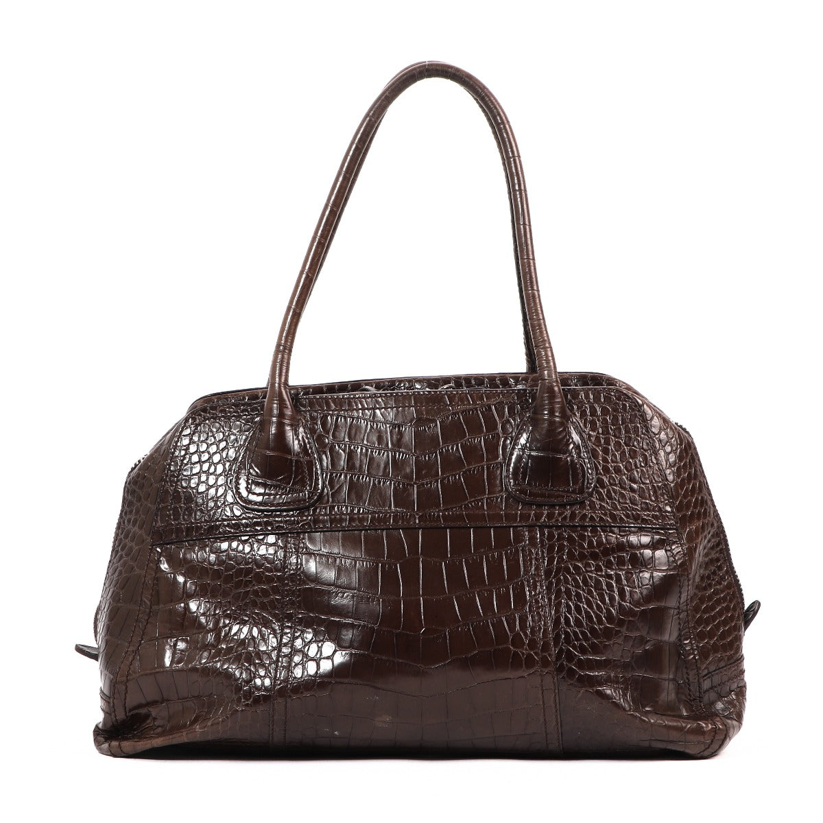 Prada Brown Crocodile-Embossed Shoulder Bag