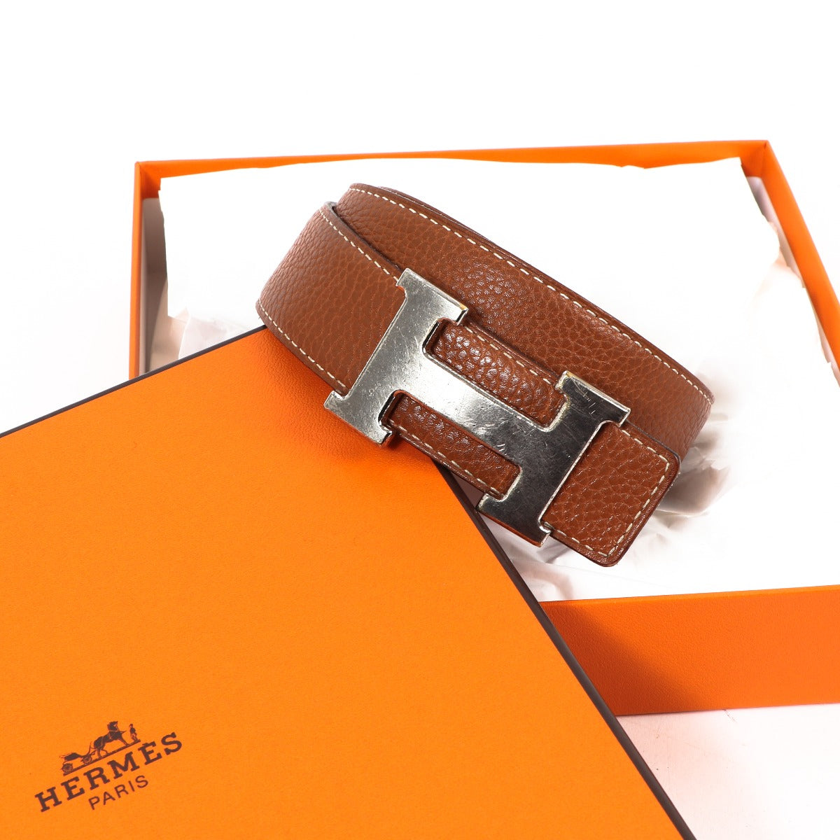 Hermès Gold Togo/Black Tadelakt Constance H Belt - Size 80