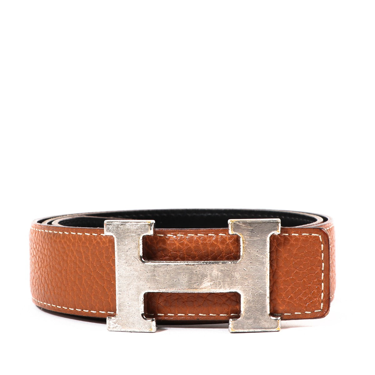 Hermès Gold Togo/Black Tadelakt Constance H Belt - Size 80
