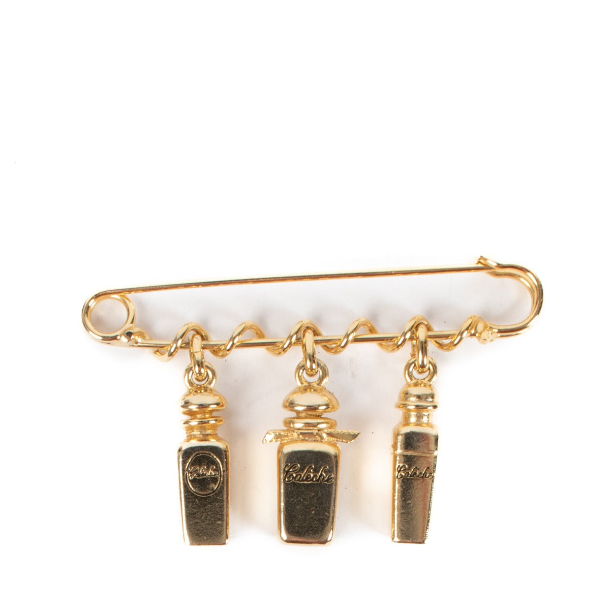 Hermès Gold Calèche Pendant Perfume Brooch