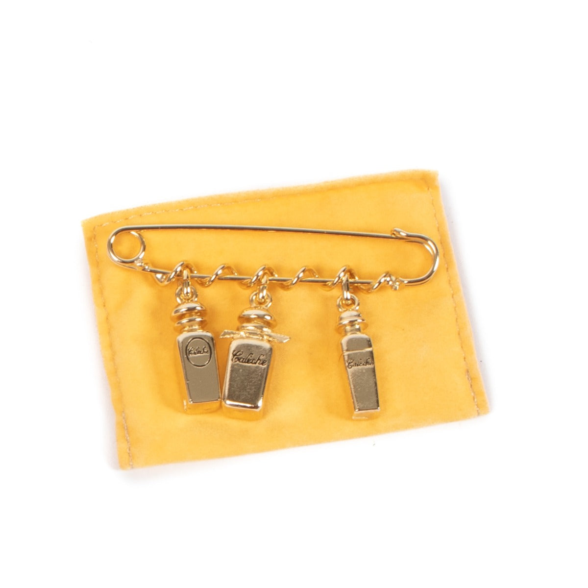 Buy an authentic Hermès Gold Calèche Pendant Perfume Brooch on LabelLov.com