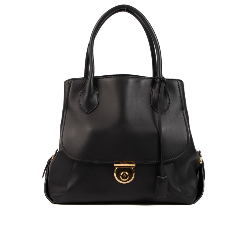 Shop 100% authentic second-hand Ferragamo Black Fiamma North South Bag on Labellov.com