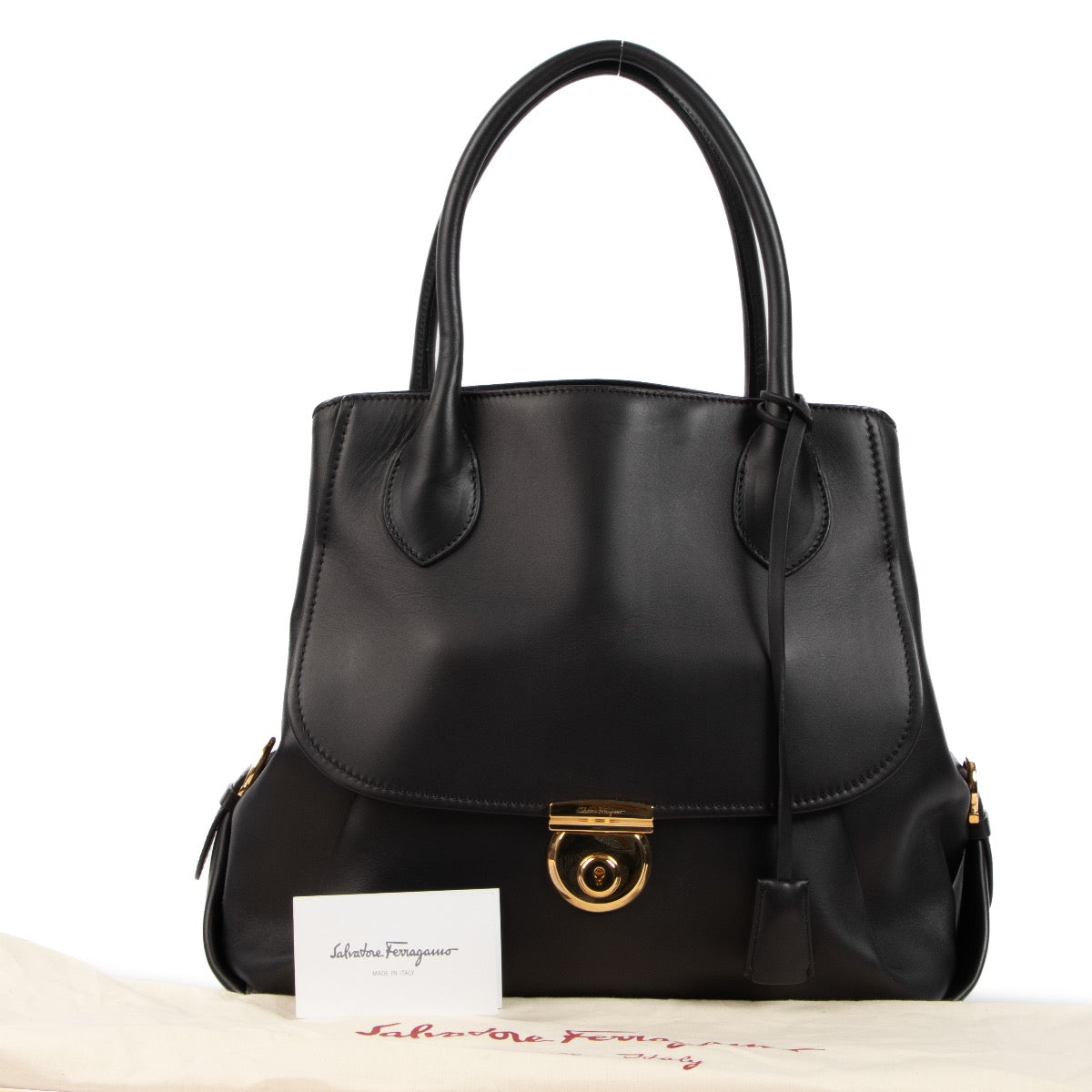 Shop 100% authentic second-hand Ferragamo Black Fiamma North South Bag on Labellov.com