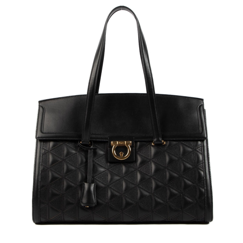 Shop 100% authentic second-hand Ferragamo Black Gancini Quilted Handbag on Labellov.com