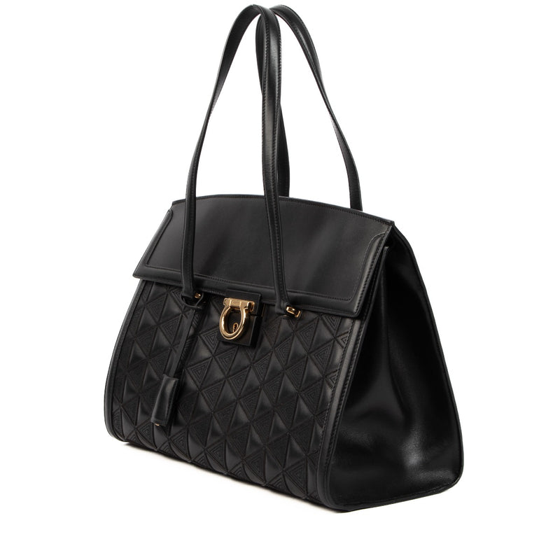 Shop 100% authentic second-hand Ferragamo Black Gancini Quilted Handbag on Labellov.com