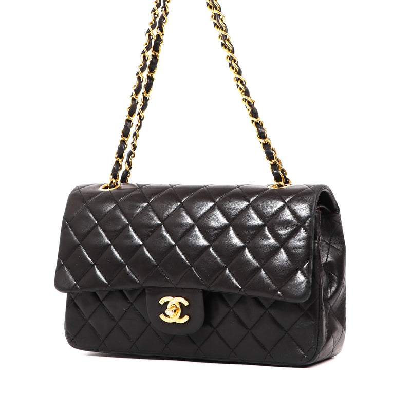 Chanel Vintage Black Lambskin Small Classic Flap Bag
