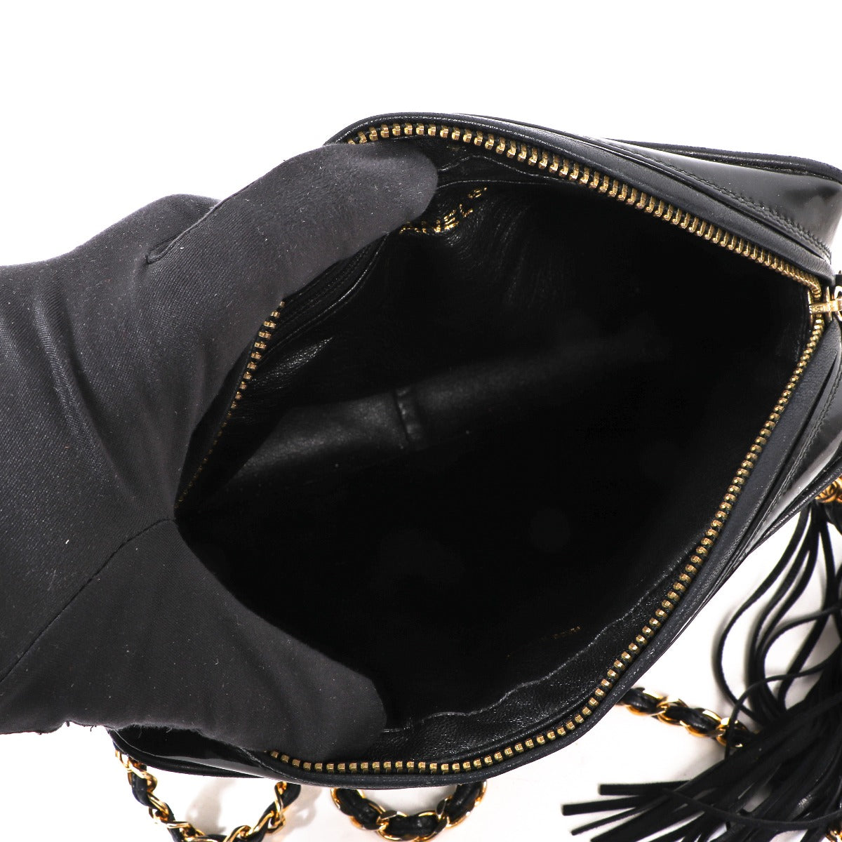 Chanel Vintage Zwart Lakleer CC Kwastje Cameratas