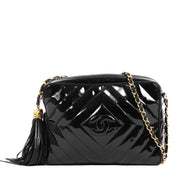 Chanel Vintage Black Patent Leather CC Tassel Camera Bag