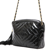 Chanel Vintage Black Patent Leather CC Tassel Camera Bag