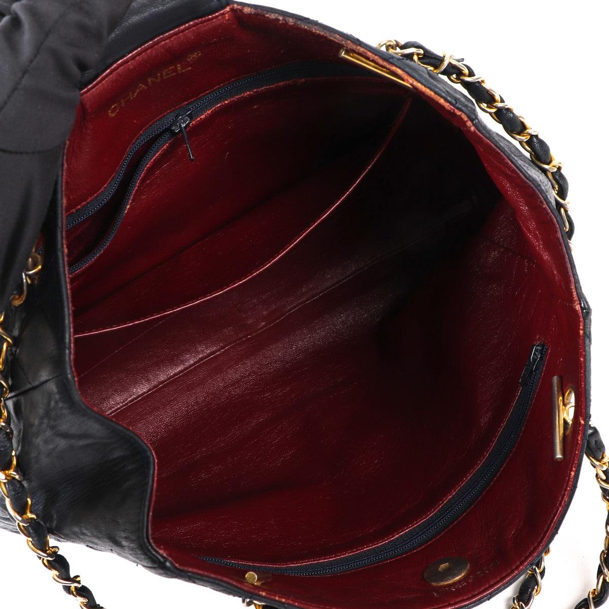 Sac fourre-tout Chanel vintage en cuir d'agneau matelassé bleu marine avec CC - petit modèle