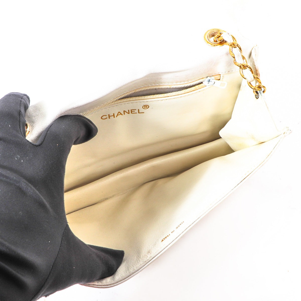 Chanel Vintage White CC Clutch With Chain