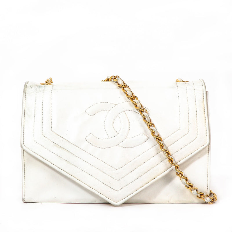 Chanel Vintage White CC Clutch With Chain