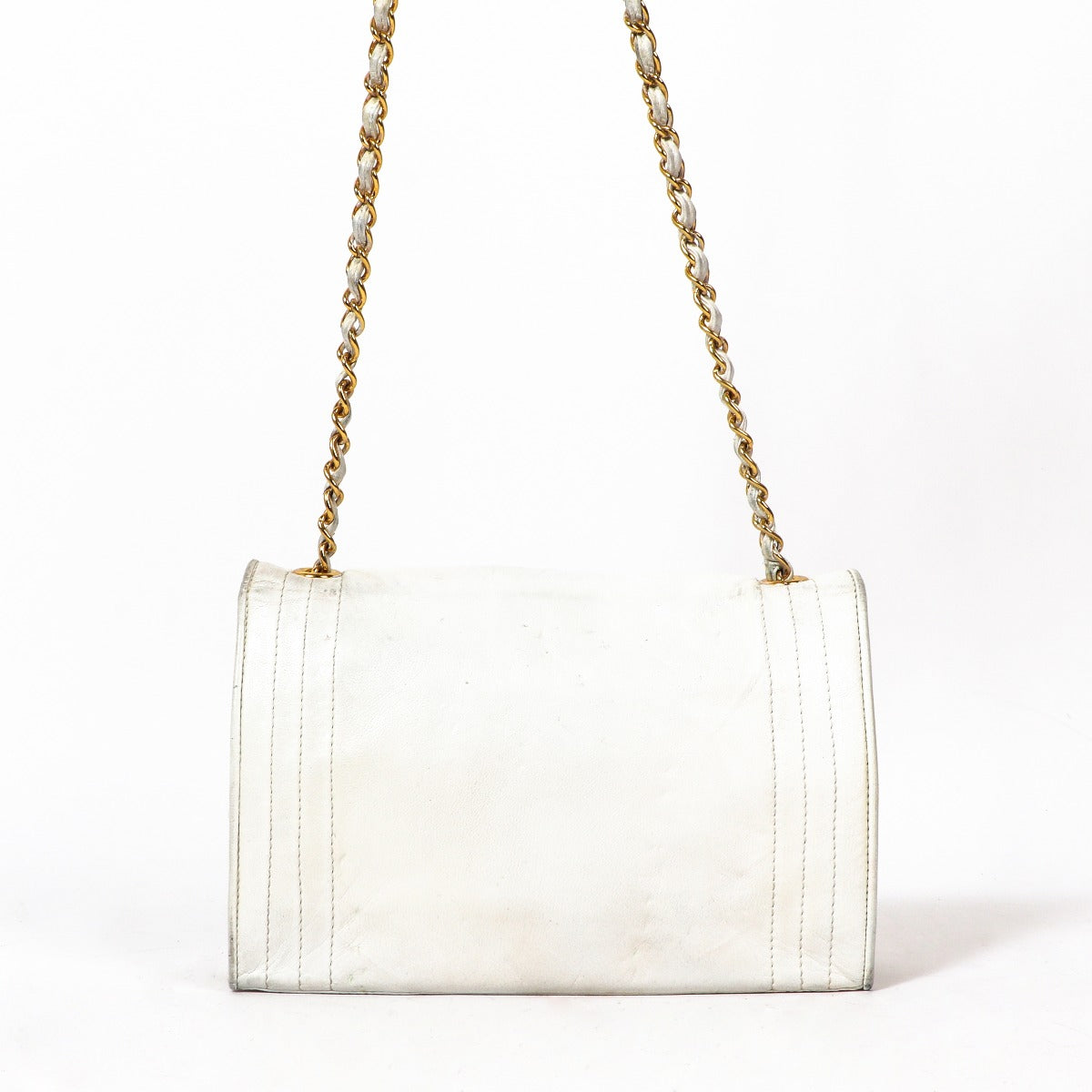 Chanel Vintage White CC Clutch With Chain