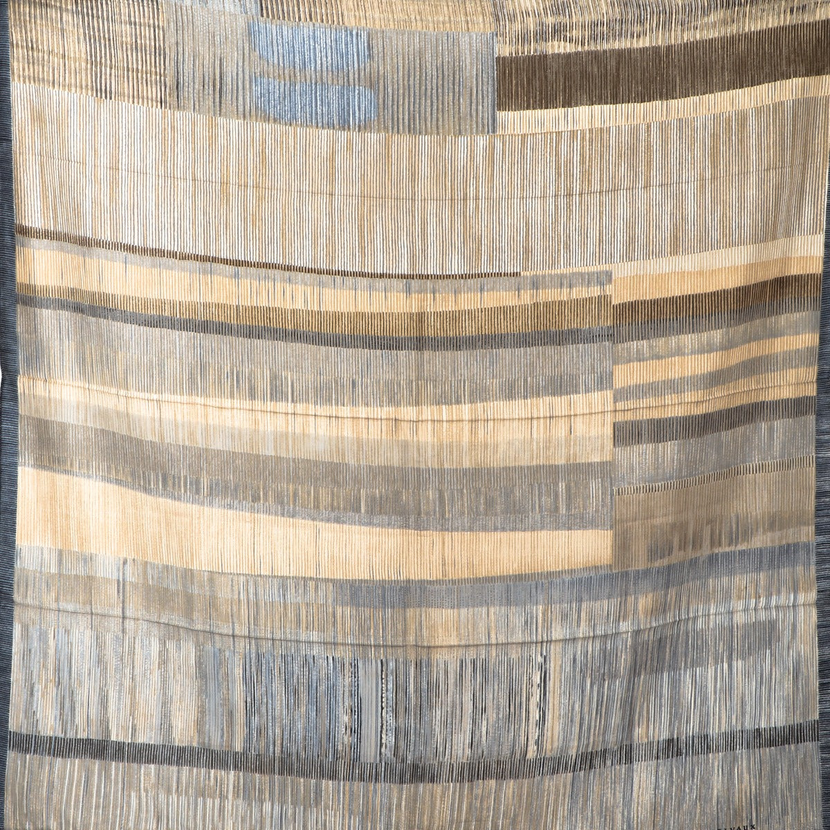 Delvaux Symphonie Khaki/Blue Striped Silk Scarf